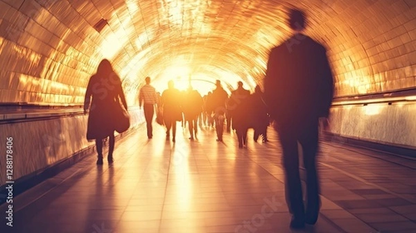 Obraz Busy urban subway and train station scenes with commuters walking, using escalators, and navigating through modern and historic underground transit hubs during rush hour.

