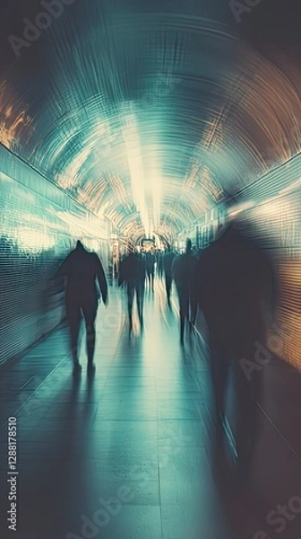Obraz Busy urban subway and train station scenes with commuters walking, using escalators, and navigating through modern and historic underground transit hubs during rush hour.

