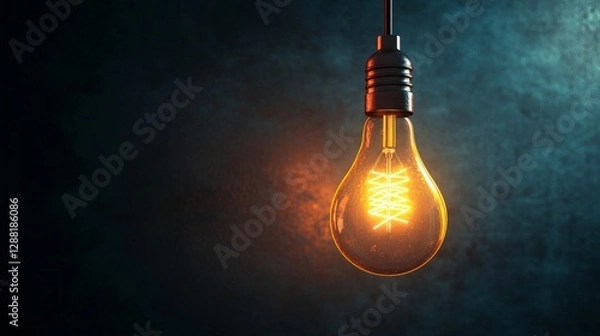 Fototapeta Vintage lightbulb glowing against dark background with warm nostalgic illumination
