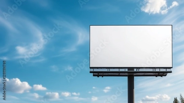 Fototapeta Billboard blank canvas under a clear blue sky with scattered clouds during daytime