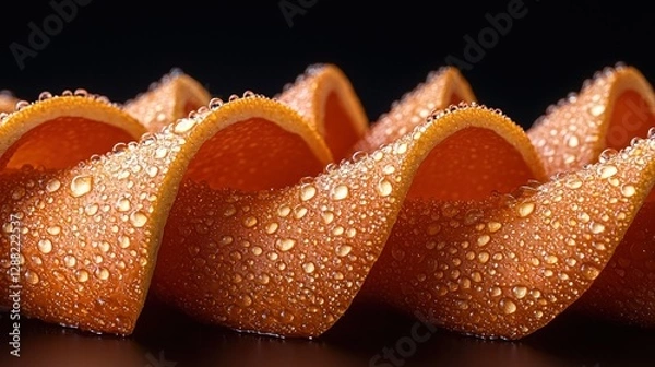 Obraz Dewy orange peel swirls, dark background, food styling