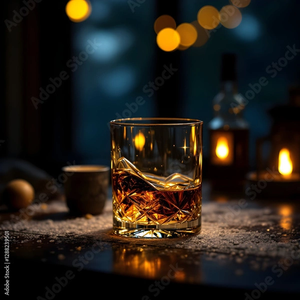 Fototapeta Chilled Elegance: A Glass of Whiskey on Ice