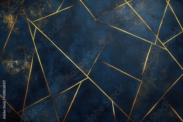 Fototapeta opulent dark blue canvas with intersecting golden lines shimmering metallic sheen deep moody tones modern geometric luxury striking composition rich sophistication
