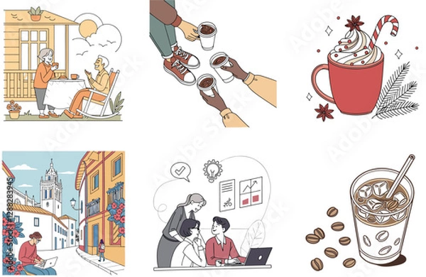 Fototapeta Cozy Autumn Coffee Bundle.  A Delicious Drink Collection Illustrations