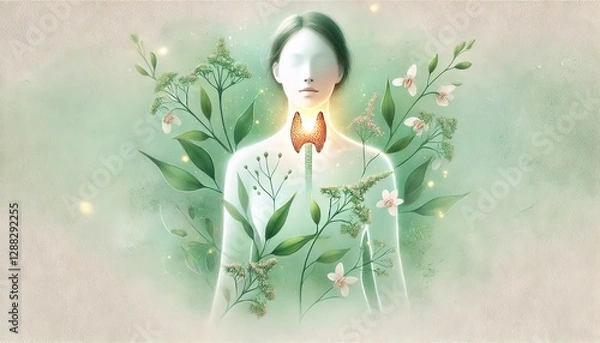 Fototapeta The image represents the connection between the thyroid gland and nature, symbolizing health, energy, and balance. Generated AI.