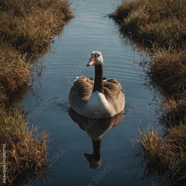 Fototapeta A symmetrical composition with a single goose in the center.