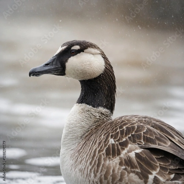 Fototapeta A goose in a painterly, soft-focus style with a pure white background.
