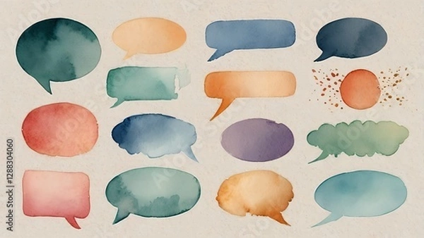 Fototapeta A watercolor speech bubble set with soft textures, great for stylish and natural e-commerce designs.