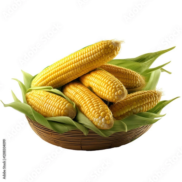 Fototapeta Corn-in-basket,-3D,-studio-light