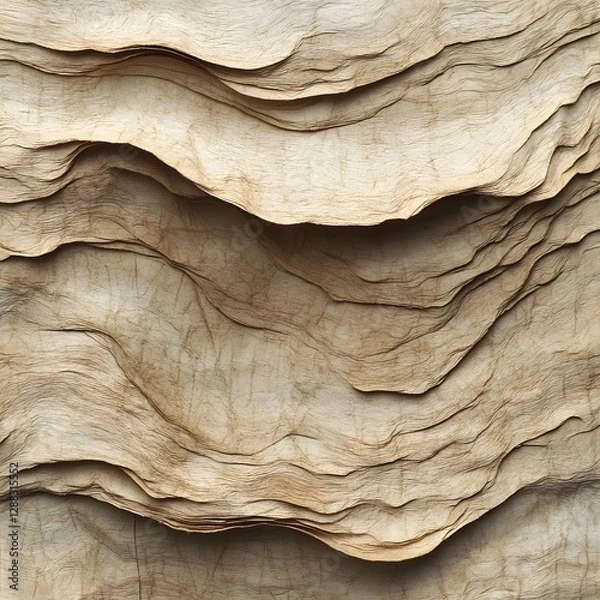 Fototapeta Close-up of layered, textured earthy surface with neutral beige and brown tones, resembling natural organic patterns.