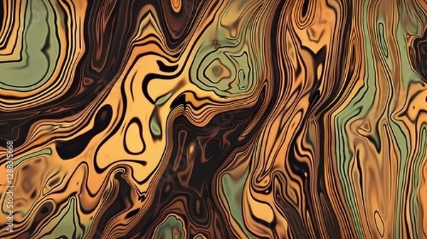 Fototapeta Abstract image with wavy lines in shades of brown, orange, and green, creating a fluid pattern.