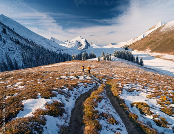 Fototapeta Generated image　冬のトレッキングコース