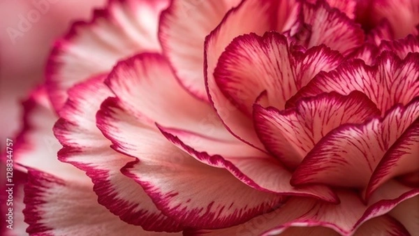 Obraz Petal Symphony: A close-up shot of a carnation in full bloom. This image celebrates the intricate layers and delicate textures of the petals, offering a captivating display of nature's elegance. 