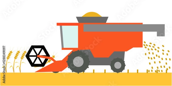Obraz Clip art of combine harvester cutting wheat