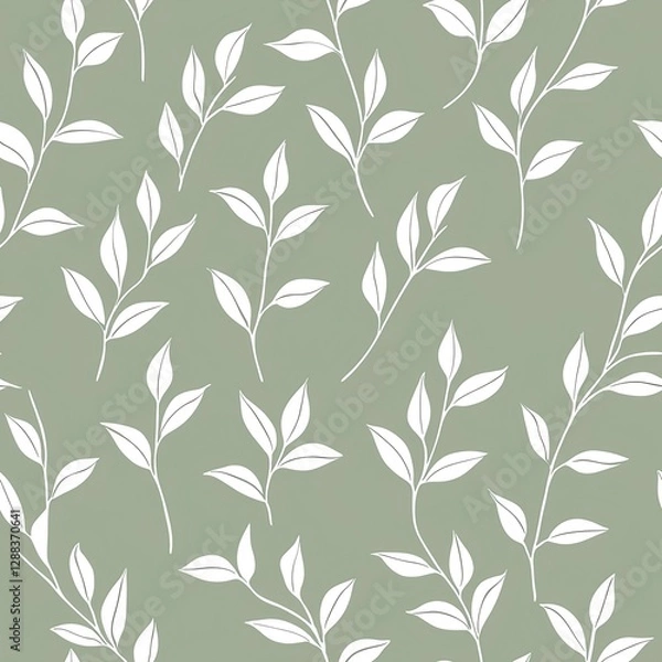 Obraz Seamless pattern of plants with circular leaves on a sage background