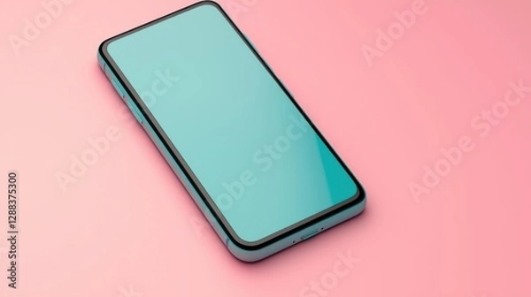 Fototapeta Mobile device display on soft pink background technology concept modern minimalist style flat lay view