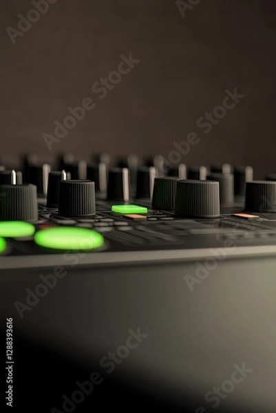 Obraz Close-up of sound mixer showcasing illuminated buttons and textu
