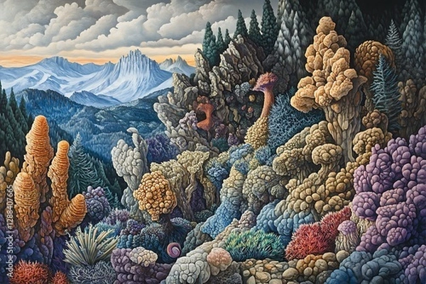 Fototapeta Surreal Mountain Landscape with Biomorphic Forms