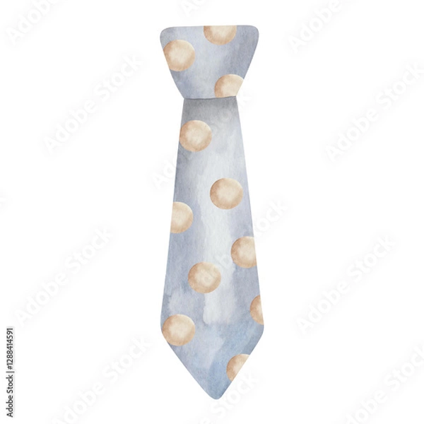 Obraz Watercolor illustration. Hand painted tie in grey color with brown dots. Men's necktie with knot. Formal, traditional, classical clothes. Isolated clip art on white background. Father's Day