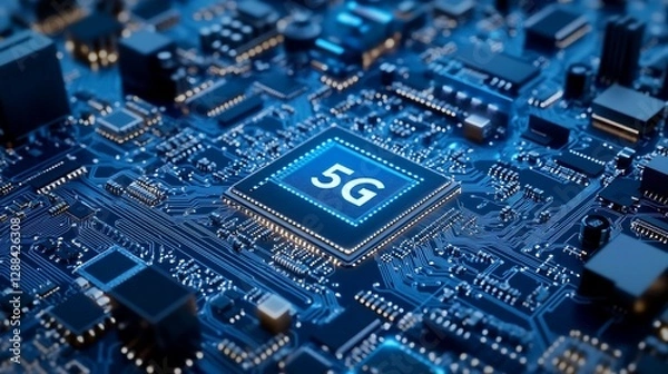 Fototapeta 5G Chipset Circuit Board Technology Closeup