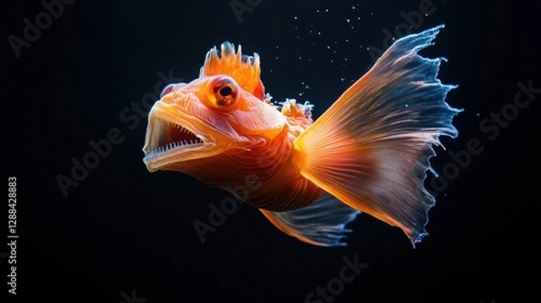 Fototapeta Dramatic Bioluminescence in Deep Sea Fauna Anglerfish Close-Up Highlighting Intricate Textures for Marine Biology and Exploration Content