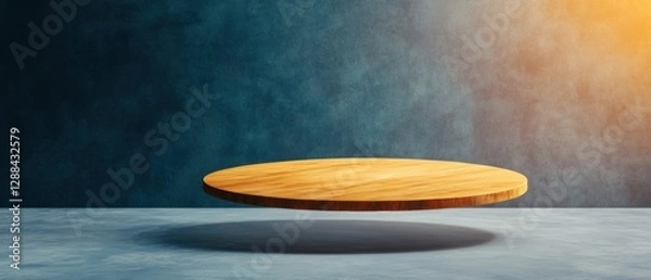 Fototapeta Floating Wooden Round Table Minimalist Design for Dynamic Meeting Rooms - Enhancing Collaboration and Innovation in Modern Office Interiors