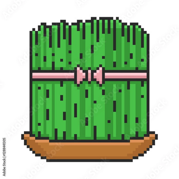 Fototapeta Green grass samenu for Nowruz holiday on white background in pixel style. Vector illustration
