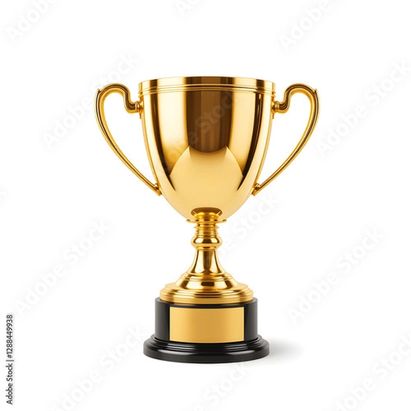 Fototapeta Shiny gold trophy cup isolated on white background
