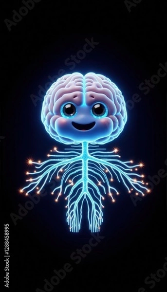 Fototapeta Playful cartoon brain character with colorful roots digital art creative environment fun view