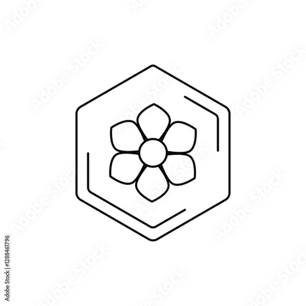 Fototapeta Buckwheat Vector black line pictogram. Minimalist flower emblem inside hexagon outline. Floral themes, pollen, field honey in a minimalistic style.