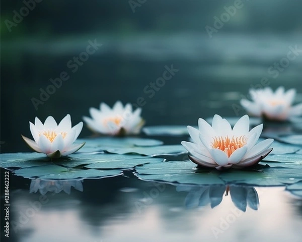 Fototapeta Lotus flowers are blooming beautifully in the calm pond. 