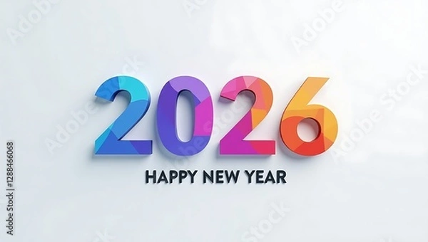 Fototapeta Modern 2026 New Year design with bold, colorful gradient numbers on a light gray background. Sleek 'HAPPY NEW YEAR' text adds a stylish, festive touch.