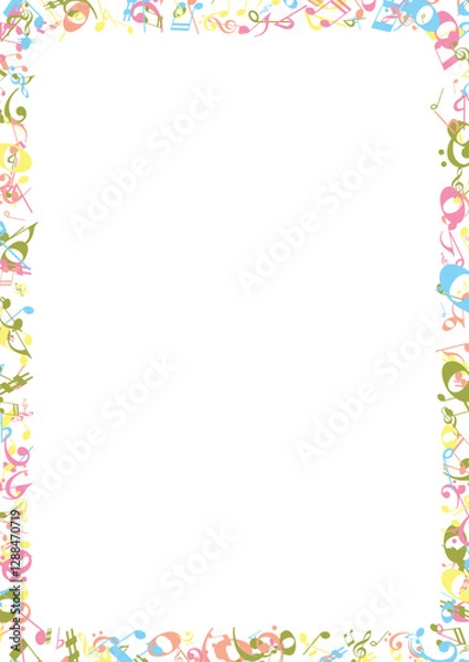 Fototapeta Vector music frame made of musical notes and symbols. Decorative border for certificates, banners, posters, invitations, and greeting cards.