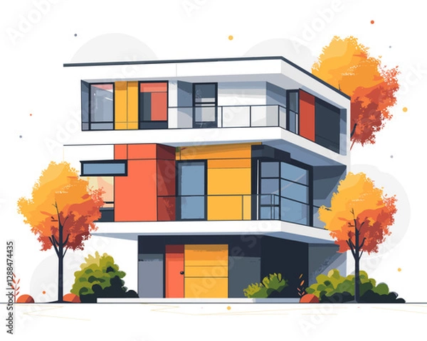Obraz Modern apartment building in the autumn forest. Flat style vector illustration