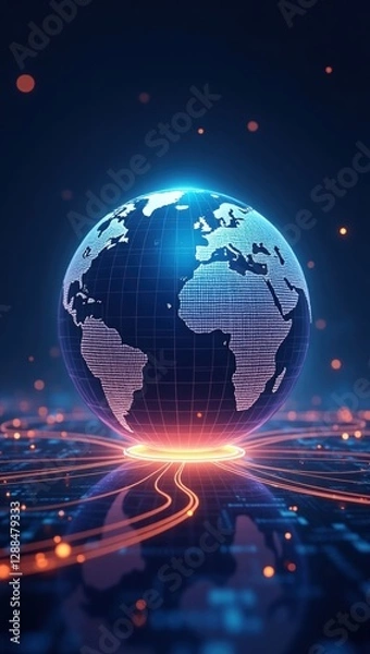 Fototapeta A modern digital network representing futuristic globe 