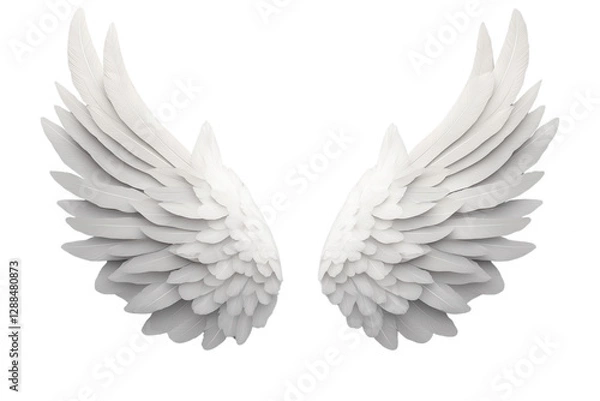 Fototapeta The wings of a white bird are shown in detail, with each feather visible