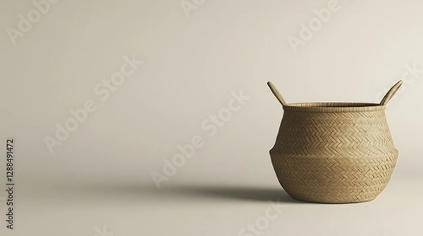 Obraz Minimalist clay pot with unique handles, showcasing earthy tones