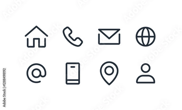 Fototapeta Contact Icons Set: Home, Phone, Mobile, Email, Address, Location, Website, Globe, – Vector Collection. Contact Us Linear Vector icons.