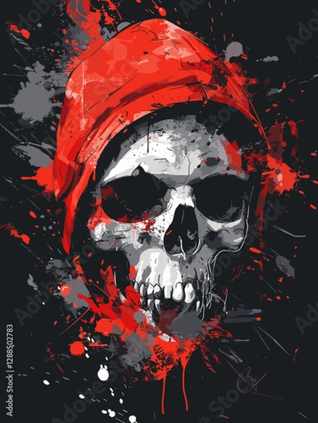 Obraz Skull vector illustration. Hand drawn grunge skull on black background