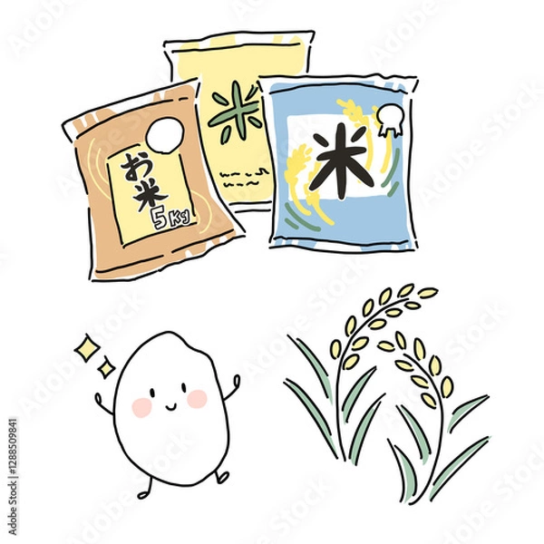 Obraz お米に関する手書き風イラスト