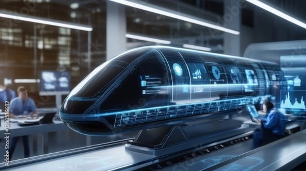 Obraz Futuristic High-Speed Train Model with Digital Interface Display