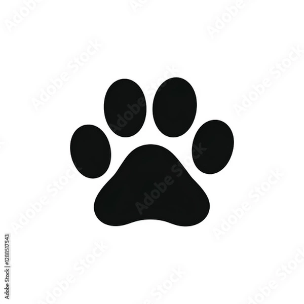 Fototapeta  Black paw print with five-toed structure, isolated on transparent background PNG