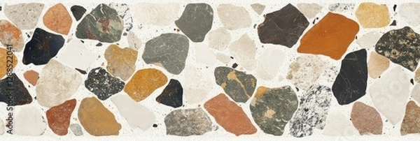 Fototapeta Colorful Irregular Terrazzo Texture Background Seamless Pattern Design with Brown Black Grey Beige