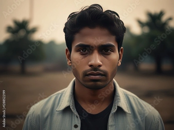 Obraz Melancholic Indian Young Man with Thoughtful Eyes and Quiet Vulnerability