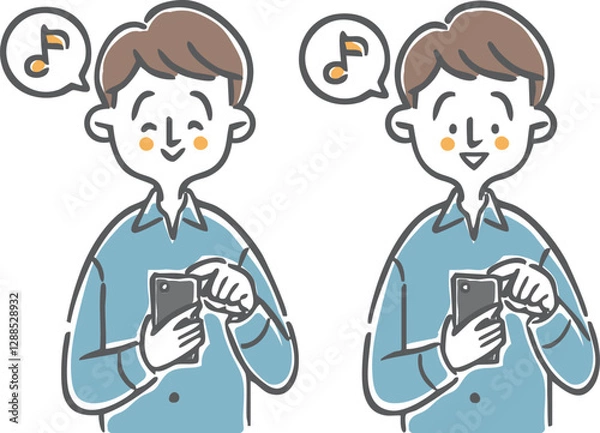 Fototapeta スマホを操作してご機嫌な男性　上半身　ベクター