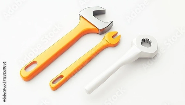 Obraz Orange and White Wrenches on White Background