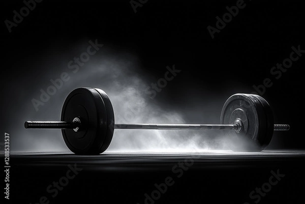 Fototapeta Barbell Weights Chalk Dust Gym Fitness Workout Power Strength Exercise