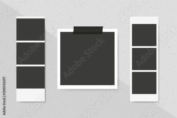 Fototapeta Photo Instant picture frame, photo booth stripes collage on a grey wall