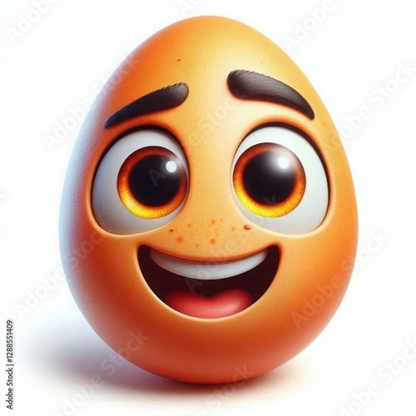 Fototapeta A delightful cartoon egg character displays a big, friendly smile and expressive eyes, radiating happiness