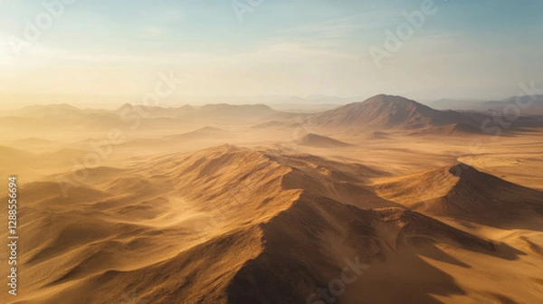 Fototapeta Warm Desert Landscape Captured From Above With Soft Focus and Golden Tone